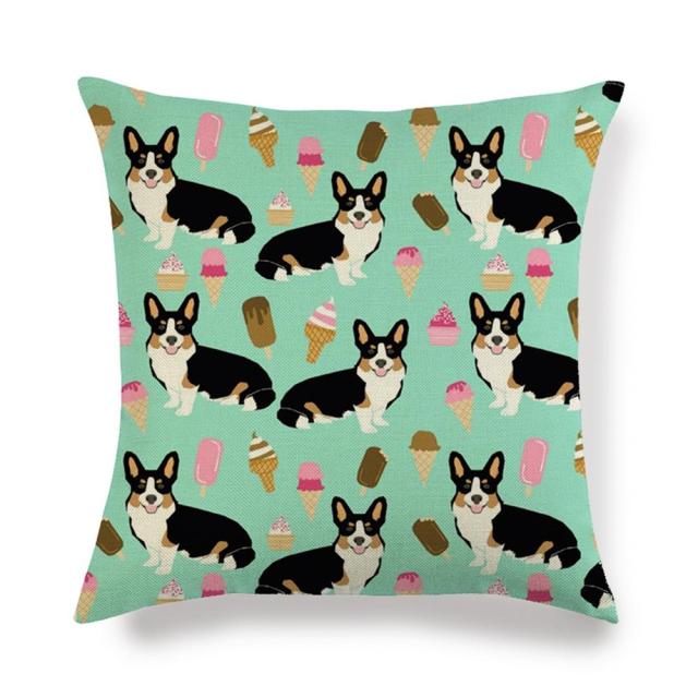 45*45 cm Cute Pet Dog Corgi Pattern Cotton Linen Pillow Case Cushion Cover