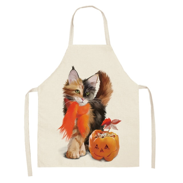 Fluffy Lovely Cat Cotton Linen Kitchen Printed Aprons WQL0200