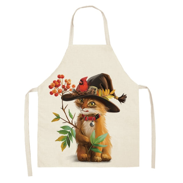 Fluffy Lovely Cat Cotton Linen Kitchen Printed Aprons WQL0200