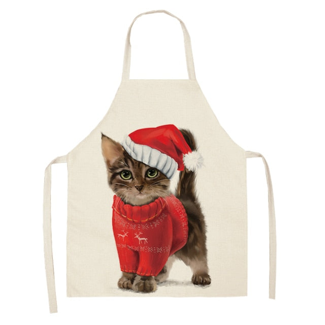 Fluffy Lovely Cat Cotton Linen Kitchen Printed Aprons WQL0200