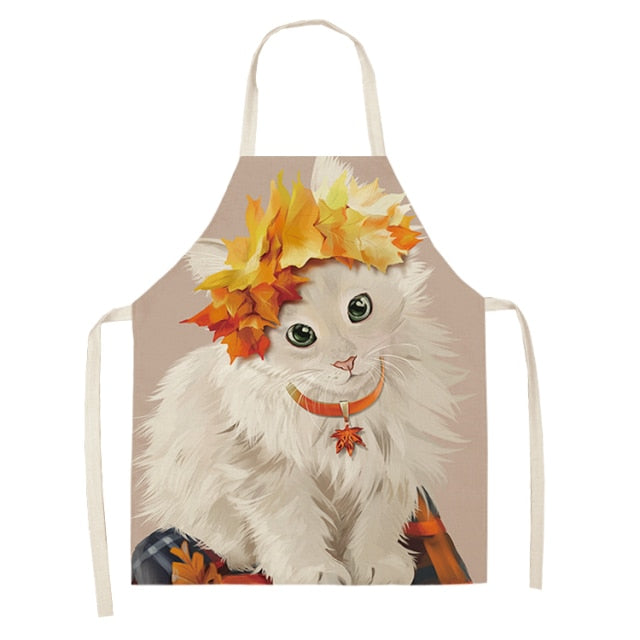 Fluffy Lovely Cat Cotton Linen Kitchen Printed Aprons WQL0200