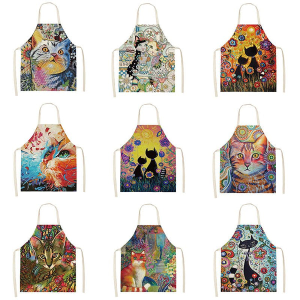 Cute Cat Colorful Cotton Linen Kitchen Printed Aprons 46428