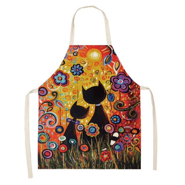 Cute Cat Colorful Cotton Linen Kitchen Printed Aprons 46428