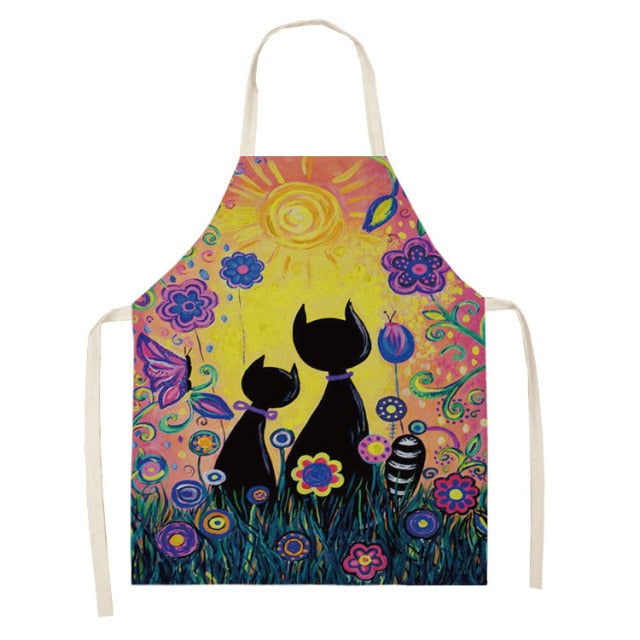 Cute Cat Colorful Cotton Linen Kitchen Printed Aprons 46428