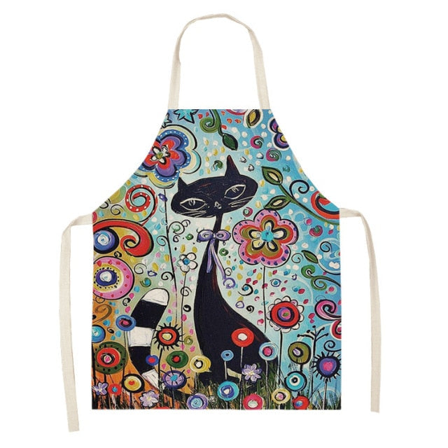 Cute Cat Colorful Cotton Linen Kitchen Printed Aprons 46428