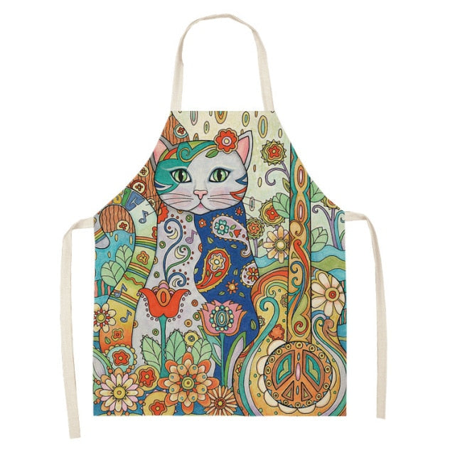 Cute Cat Colorful Cotton Linen Kitchen Printed Aprons 46428
