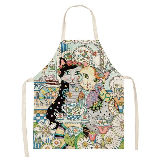 Cute Cat Colorful Cotton Linen Kitchen Printed Aprons 46428