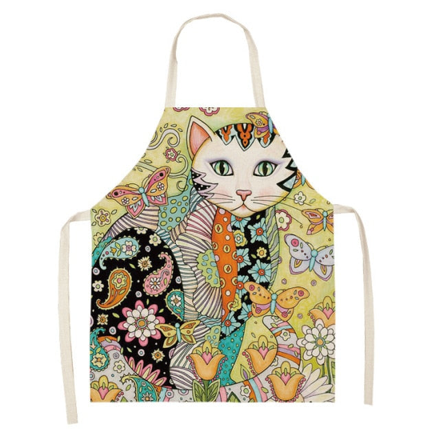 Cute Cat Colorful Cotton Linen Kitchen Printed Aprons 46428