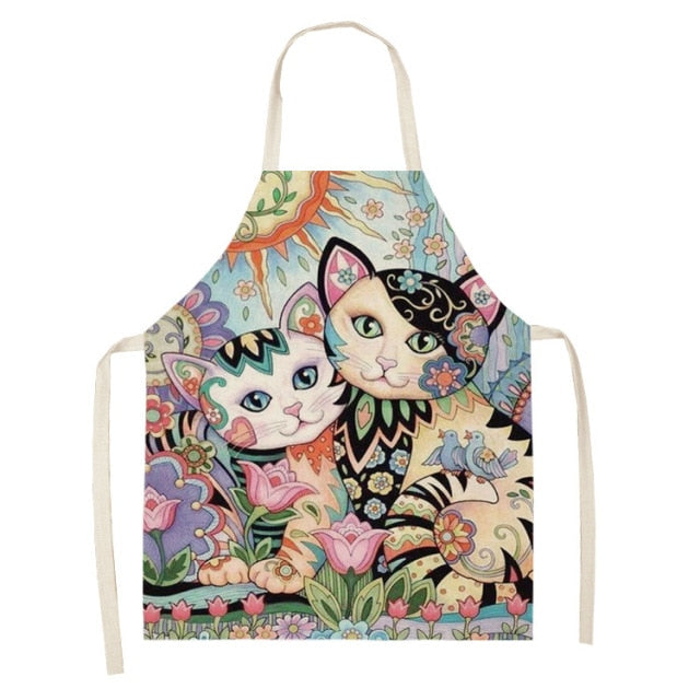 Cute Cat Colorful Cotton Linen Kitchen Printed Aprons 46428