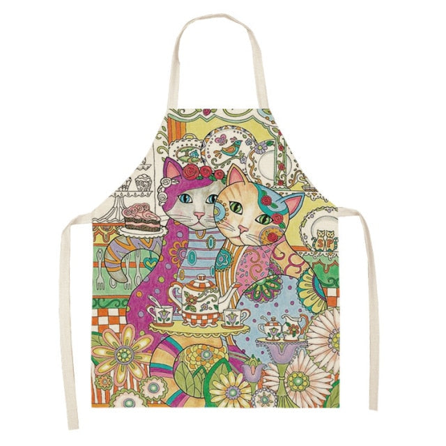 Cute Cat Colorful Cotton Linen Kitchen Printed Aprons 46428