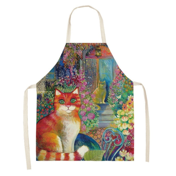 Cute Cat Colorful Cotton Linen Kitchen Printed Aprons 46428