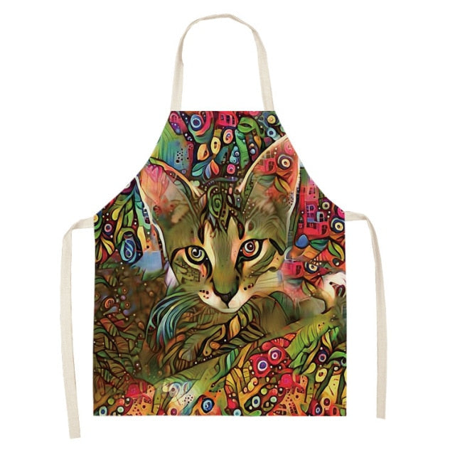 Cute Cat Colorful Cotton Linen Kitchen Printed Aprons 46428
