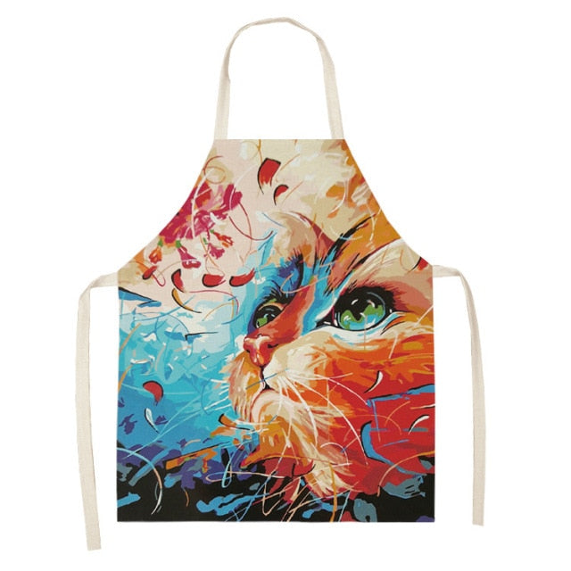 Cute Cat Colorful Cotton Linen Kitchen Printed Aprons 46428