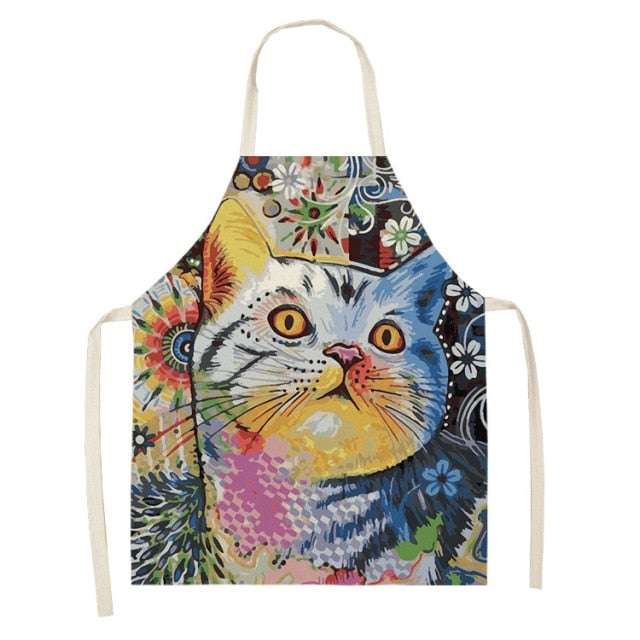 Cute Cat Colorful Cotton Linen Kitchen Printed Aprons 46428