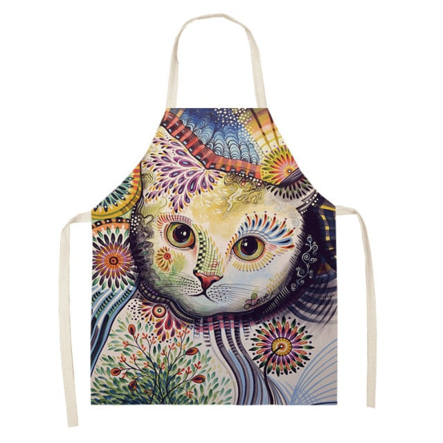 Cute Cat Colorful Cotton Linen Kitchen Printed Aprons 46428