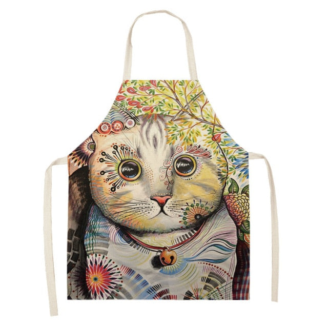Cute Cat Colorful Cotton Linen Kitchen Printed Aprons 46428