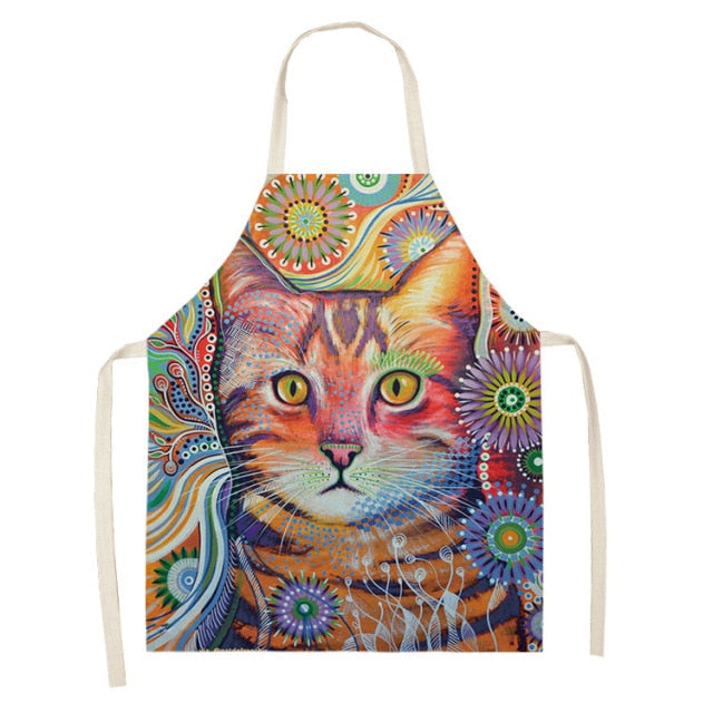 Cute Cat Colorful Cotton Linen Kitchen Printed Aprons 46428
