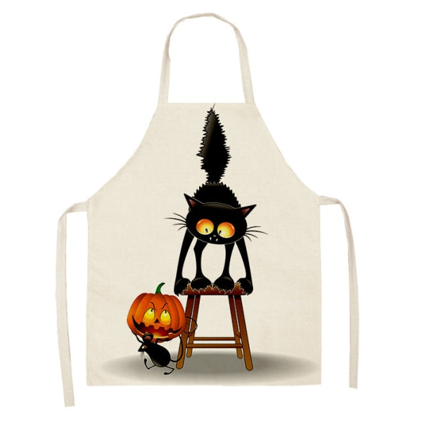 Black Cute Cat Pattern Cotton Linen Kitchen Printed Aprons 46392
