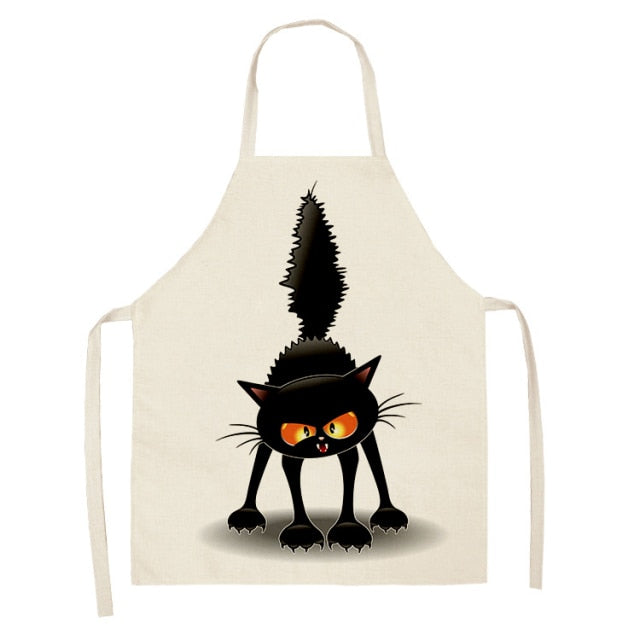 Black Cute Cat Pattern Cotton Linen Kitchen Printed Aprons 46392
