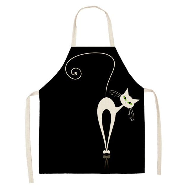 Black Cute Cat Pattern Cotton Linen Kitchen Printed Aprons 46392