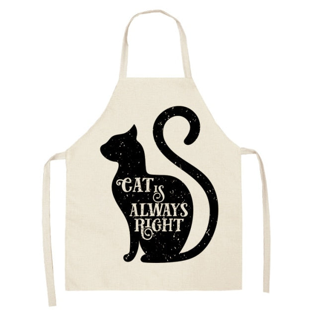 Black Cute Cat Pattern Cotton Linen Kitchen Printed Aprons 46392