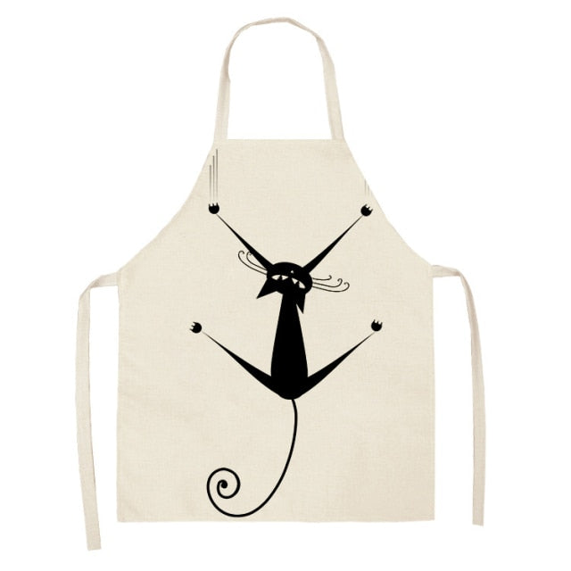 Black Cute Cat Pattern Cotton Linen Kitchen Printed Aprons 46392