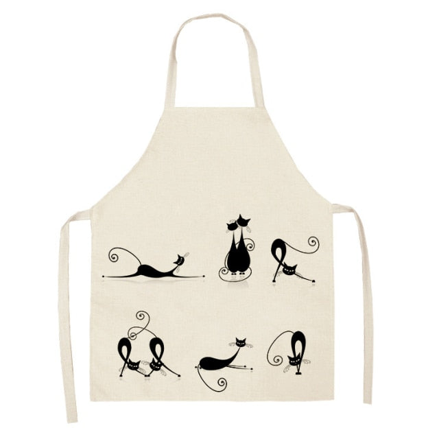Black Cute Cat Pattern Cotton Linen Kitchen Printed Aprons 46392