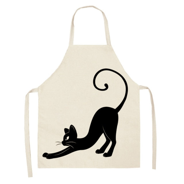 Black Cute Cat Pattern Cotton Linen Kitchen Printed Aprons 46392