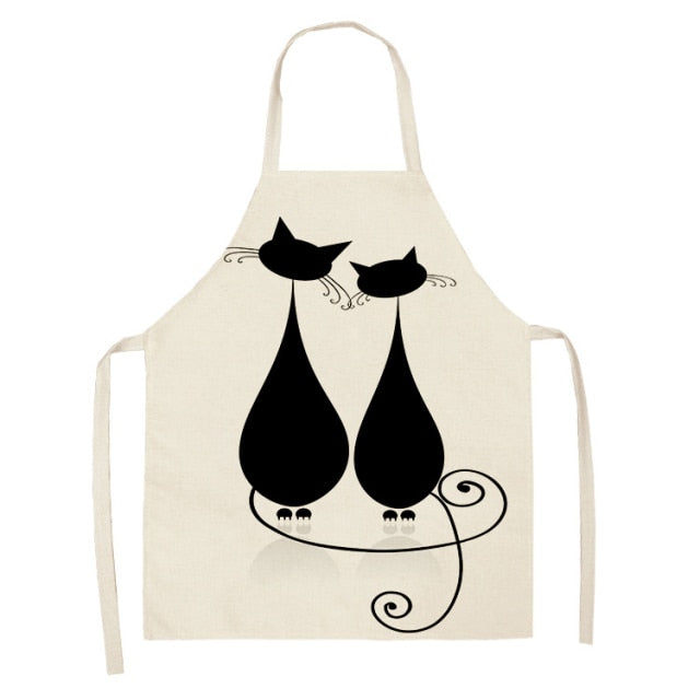 Black Cute Cat Pattern Cotton Linen Kitchen Printed Aprons 46392