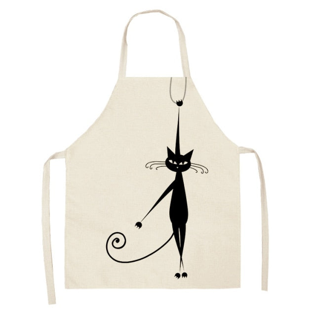 Black Cute Cat Pattern Cotton Linen Kitchen Printed Aprons 46392