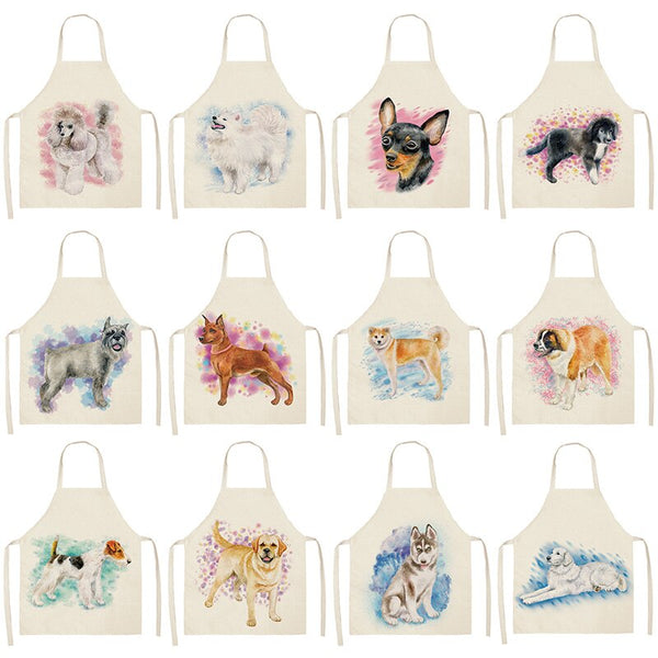 Dog Cotton Linen Kitchen Printed Aprons WQL0199
