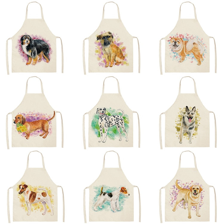 Dog Cotton Linen Kitchen Printed Aprons WQL0199