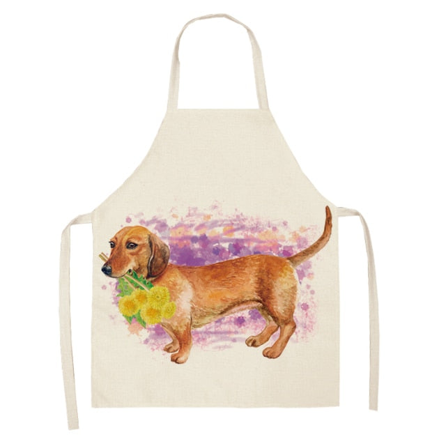 Dog Cotton Linen Kitchen Printed Aprons WQL0199