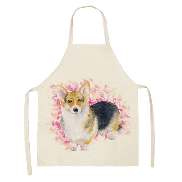 Dog Cotton Linen Kitchen Printed Aprons WQL0199